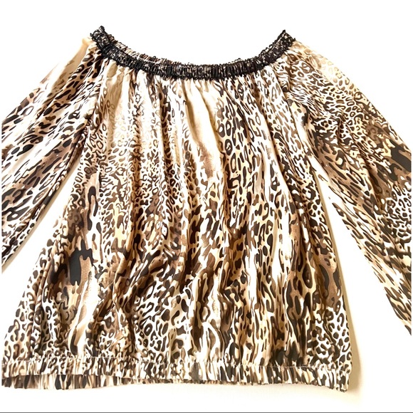 Boston Proper Leopard Cold Shoulder Blouse Top - Picture 4 of 8